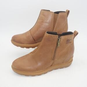NEW Sorel Evie Zip Leather Boots Booties Velvet Tan Brown Women's 8
